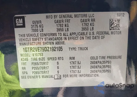 2013 GMC Sierra 1500 Sle z USA, uszkodzony, nr VIN 1GTR2VE79DZ192105